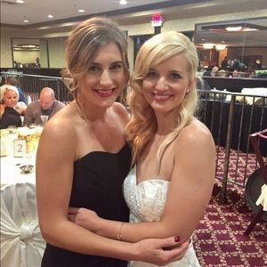 David’s Bridal strapless bridesmaid dress